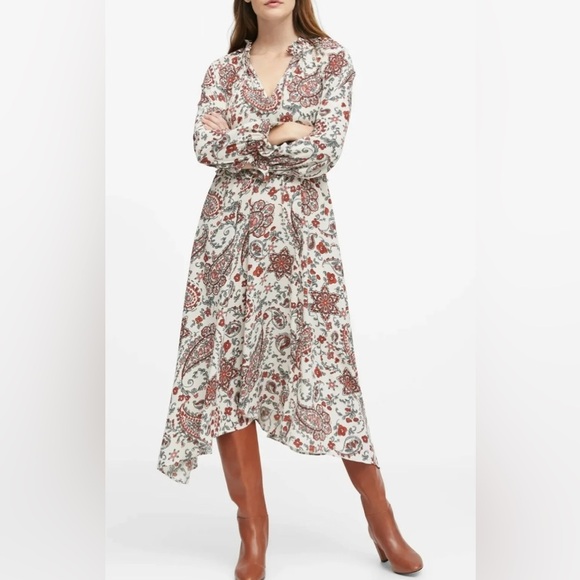 Banana Republic Peasant Midi Dress,Warm White Paisley SIZE 6 EUC - Picture 1 of 6